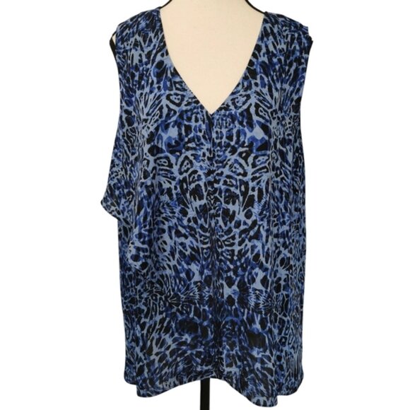 Vince Camuto Silky Sleeveless V-Neck Ruffled Blue Blouse - Sz L - Picture 1 of 7